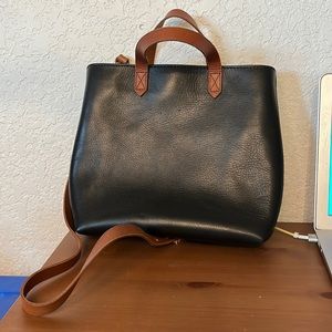 Madewell Leather Tote with Zip Top - black and brown